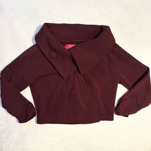 EDC Oversized Collar Cropped Blazer Jacket Shrug Womens M Burgundy